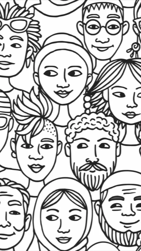 Looping Doodle Faces Animation - Vertical Black and White Line Art Stock-Footage 312265234