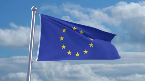 Looping European flag on flagpole Stock Footage 290901006