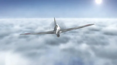Looping Fighter Airplane Flying Over Clouds  (Japanese Zero) Stock Footage 51554950