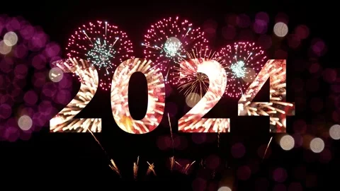 Looping firework of year 2024 greeting during new year eve countdown celebration Stock Footage 255121563