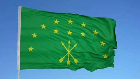 Looping flag for Adygeya on flag pole, blowing beautifully in the wind. Includes Stock Footage 79767970