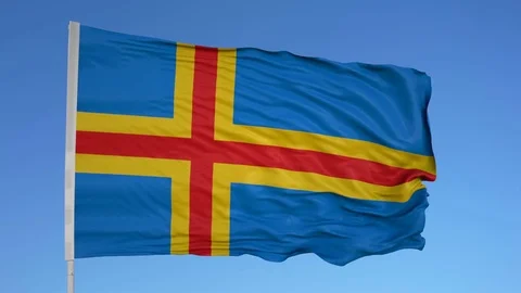 Looping flag for Aland Islands on flag pole, blowing beautifully in the wind. Stock Footage 79752852