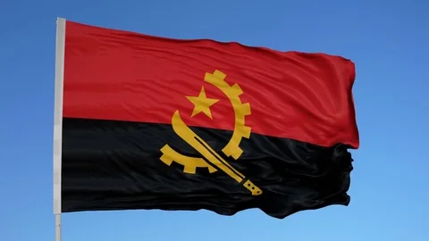 Looping flag for Angola on flag pole, blowing beautifully in the wind. Includes Stock Footage 79759786