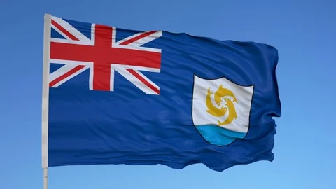 Looping flag for Anguilla on flag pole, blowing beautifully in the wind. Stock Footage 79751015