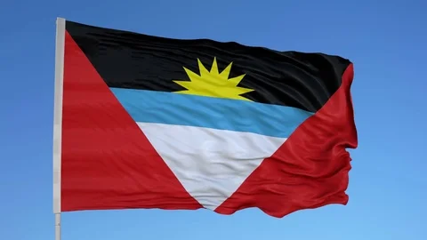 Looping flag for Antigua Barbuda on flag pole, blowing beautifully in the wind. Vídeo Stock 79768147