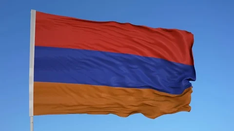 Looping flag for Armenia on flag pole, blowing beautifully in the wind. Includes Stock Footage 79762607