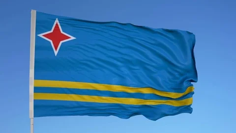Looping flag for Aruba on flag pole, blowing beautifully in the wind. Includes Video stock 79773849