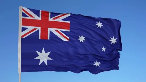 Looping flag for Australia on flag pole, blowing beautifully in the wind. Stock Footage 79776016