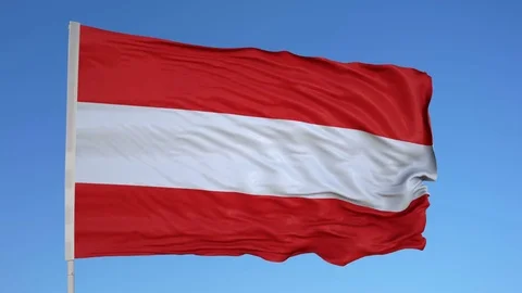 Looping flag for Austria on flag pole, blowing beautifully in the wind. Includes Stock Footage 79771696