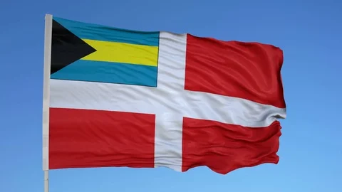 Looping flag for Bahamas on flag pole, blowing beautifully in the wind. Includes Video stock 79754630
