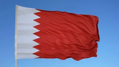 Looping flag for Bahrain on flag pole, blowing beautifully in the wind. Includes Stock Footage 79753747