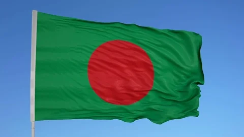 Looping flag for Bangladesh on flag pole, blowing beautifully in the wind. Video stock 79761822