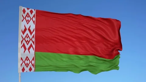 Looping flag for Belarus on flag pole, blowing beautifully in the wind. Includes Stock Footage 79775520