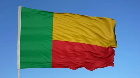 Looping flag for Benin on flag pole, blowing beautifully in the wind. Includes Stock Footage 79762128