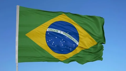 Looping flag for Brazil on flag pole, blowing beautifully in the wind. Includes Stock Footage 79770832