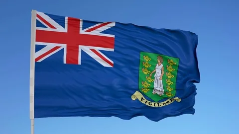 Looping flag for British Virgin Islands on flag pole, blowing beautifully in the Vídeo Stock 79761424