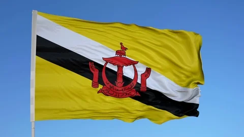 Looping flag for Brunei on flag pole, blowing beautifully in the wind. Includes Vídeos de archivo 79751102