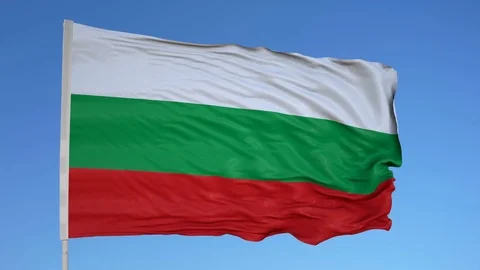 Looping flag for Bulgaria on flag pole, blowing beautifully in the wind. Stock Footage 79772059