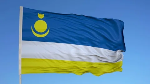 Looping flag for Buryatiya on flag pole, blowing beautifully in the wind. 動画素材 79752109