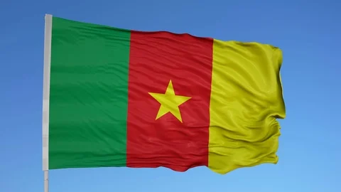 Looping flag for Cameroon on flag pole, blowing beautifully in the wind. Video stock 79767646