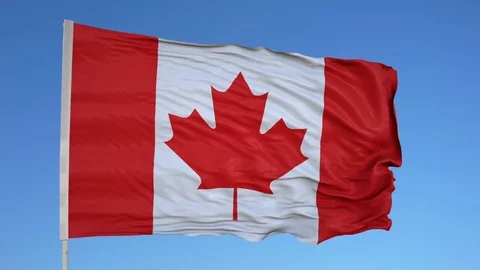 Looping flag for Canada on flag pole, blowing beautifully in the wind. Includes Stock Footage 79775884