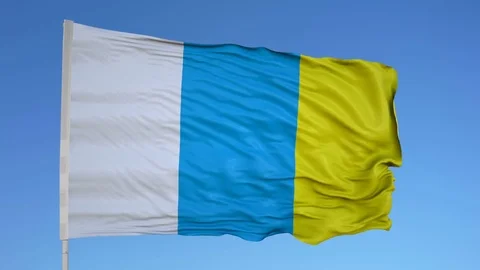 Looping flag for Canary Islands on flag pole, blowing beautifully in the wind. 動画素材 79772873