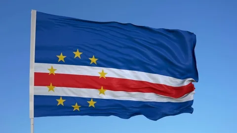 Looping flag for Cape Verde on flag pole, blowing beautifully in the wind. Vídeo Stock 79753306