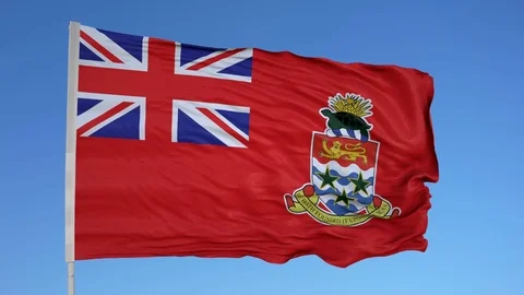 Looping flag for Cayman Islands on flag pole, blowing beautifully in the wind. Stock Footage 79753703