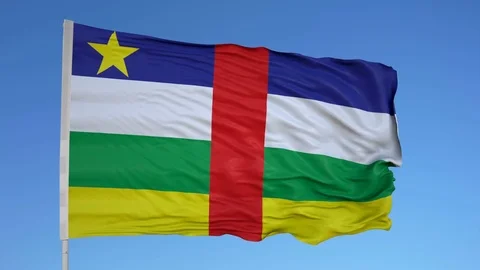 Looping flag for Central African Republic on flag pole, blowing beautifully in Stock Footage 79769928