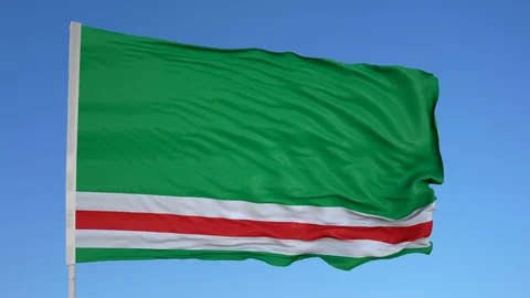 Looping flag for Chechenia on flag pole, blowing beautifully in the wind. Video stock 79775583