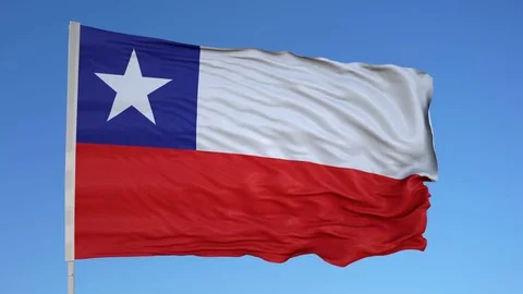 Looping flag for Chile on flag pole, blowing beautifully in the wind. Includes Stock Footage 79766214