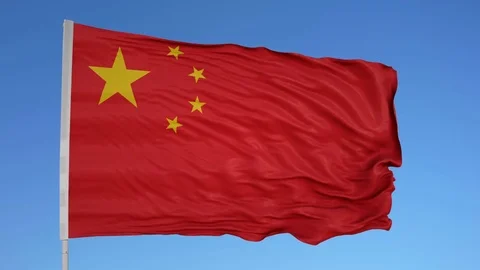 Looping flag for China on flag pole, blowing beautifully in the wind. Includes 動画素材 79755219