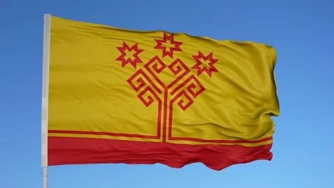 Looping flag for Chuvashia on flag pole, blowing beautifully in the wind. 動画素材 79755760