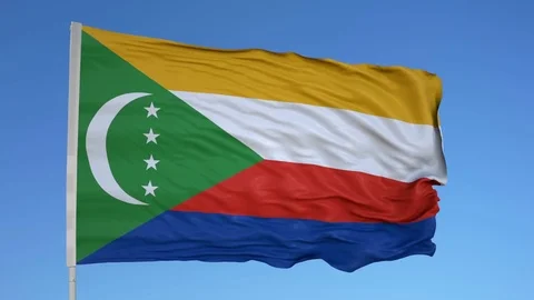 Looping flag for Comoros on flag pole, blowing beautifully in the wind. Includes Stock Footage 79757080