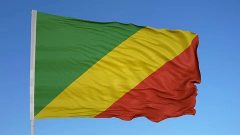 Looping flag for Congo Brazzaville on flag pole, blowing beautifully in the Stock Footage 79758121