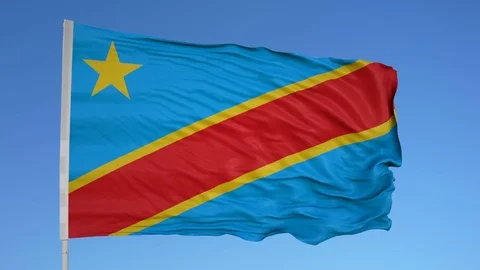 Looping flag for Congo Democratic Republic on flag pole, blowing beautifully in Stock-Footage 79775575
