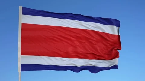 Looping flag for Costa Rica  on flag pole, blowing beautifully in the wind. Stock Footage 79762940
