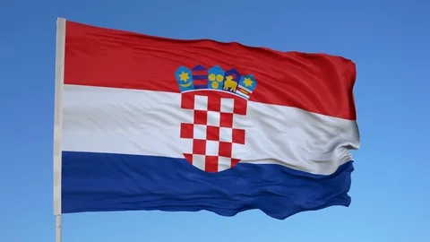 Looping flag for Croatia on flag pole, blowing beautifully in the wind. Includes Stock Footage 79760755