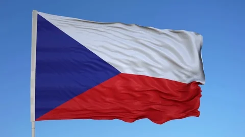 Looping flag for Czech Republic on flag pole, blowing beautifully in the wind. Stock Footage 79754657