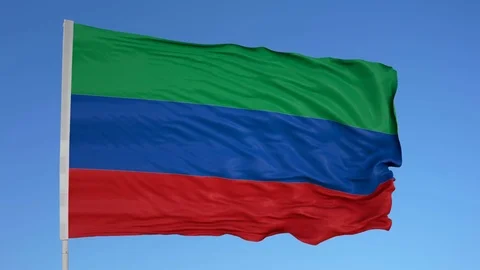 Looping flag for Daghestan on flag pole, blowing beautifully in the wind. 動画素材 79774400