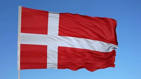 Looping flag for Denmark on flag pole, blowing beautifully in the wind. Includes Stock Footage 79773737