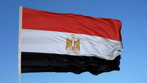 Looping flag for Egypt on flag pole, blowing beautifully in the wind. Includes Stock Footage 79765363
