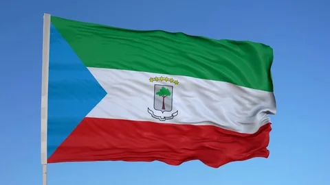 Looping flag for Equatorial Guinea on flag pole, blowing beautifully in the Stock-Footage 79751738