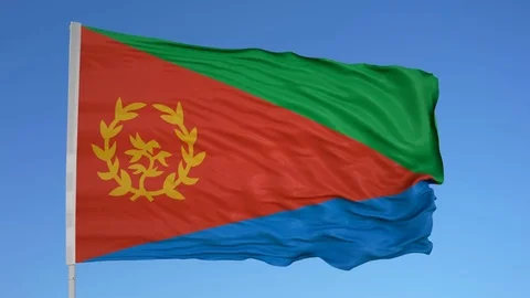 Looping flag for Eritrea on flag pole, blowing beautifully in the wind. Includes Stock Footage 79758363