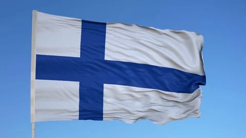 Looping flag for Finland on flag pole, blowing beautifully in the wind. Includes Stock Footage 79769146