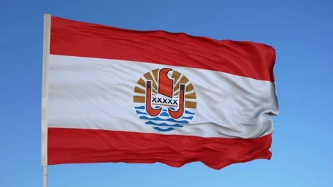 Looping flag for French Polynesia on flag pole, blowing beautifully in the wind. Stock Footage 79775371