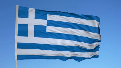 Looping flag for Greece on flag pole, blowing beautifully in the wind. Includes 動画素材 79768464