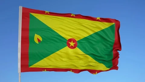 Looping flag for Grenada on flag pole, blowing beautifully in the wind. Includes Video stock 79753262