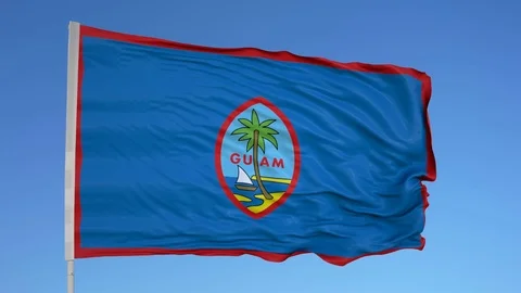 Looping flag for Guam on flag pole, blowing beautifully in the wind. Includes Stock Footage 79751123
