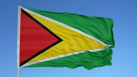 Looping flag for Guyana on flag pole, blowing beautifully in the wind. Includes Stock Footage 79759120